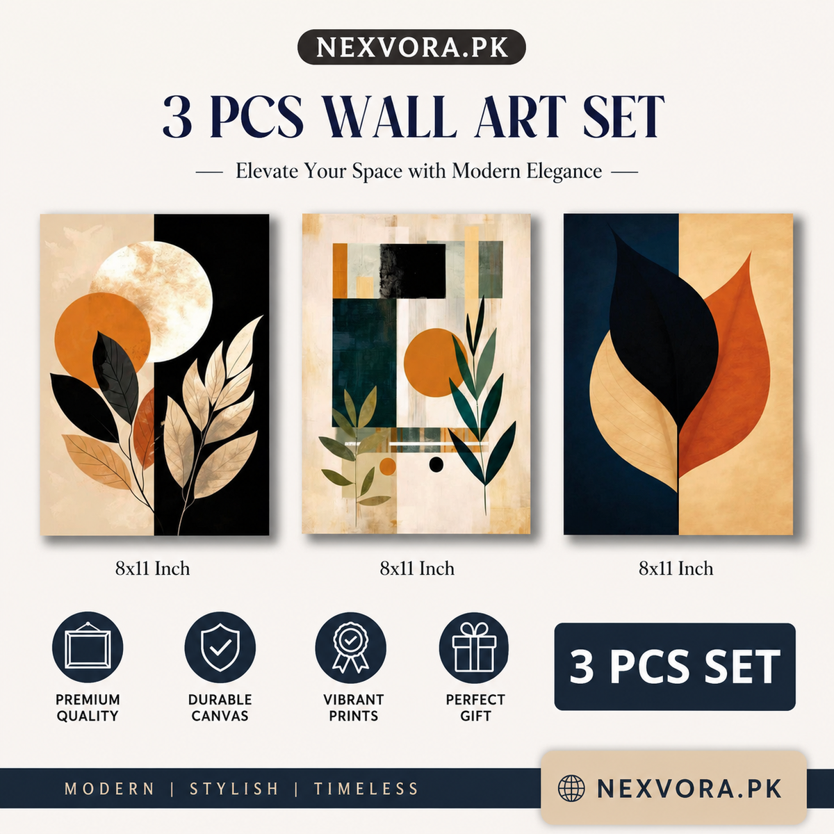 Set of 3 Premium Wall Art Photo Tiles – Modern Home Decor Sets 8x11